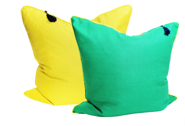 Pair of 26" x 26" Covers in Yellow & Green Linen