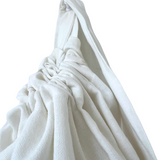 Laundry Tote in White with Cortina Grey Stripe Bottom