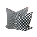 20" x 20" Cover in Black Buffalo Check Bias & Red Pipe