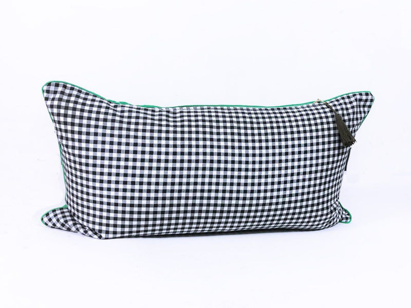 Lumbar Pillow in Linen with Gingham Back