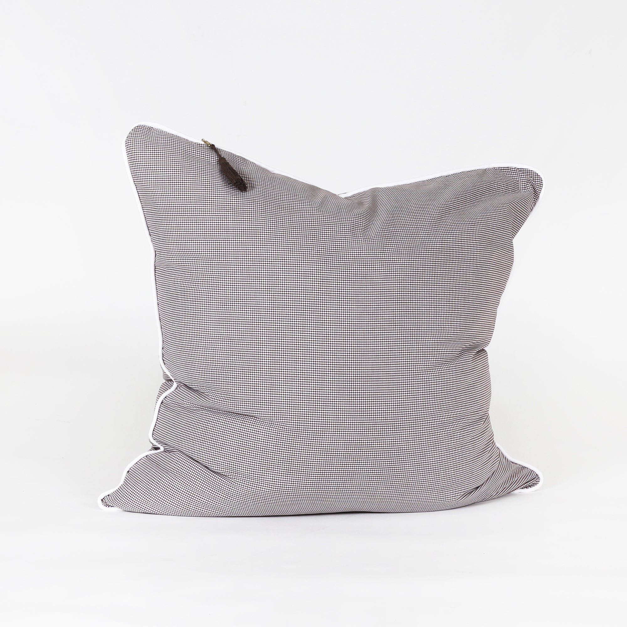 Cotton Mini Check 26" x 26" Pillow In Brown with White Pipe Hedgehouse