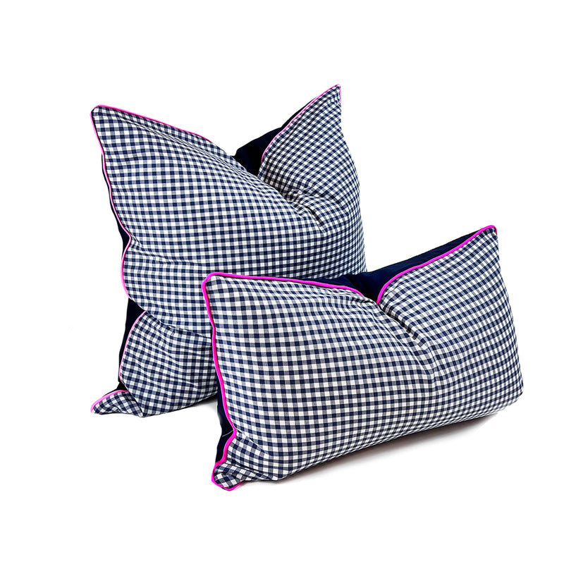 26" x 26" Cover in Penelope Navy Gingham & Solid with Pink