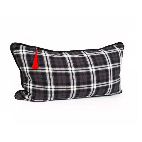 14" x 26" Lumbar Cover in Black & Brown Plaid with Black Velvet