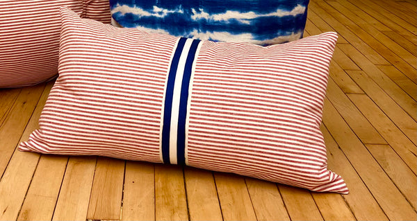 14" x 26" Cover in Red Toulouse with Navy Trim