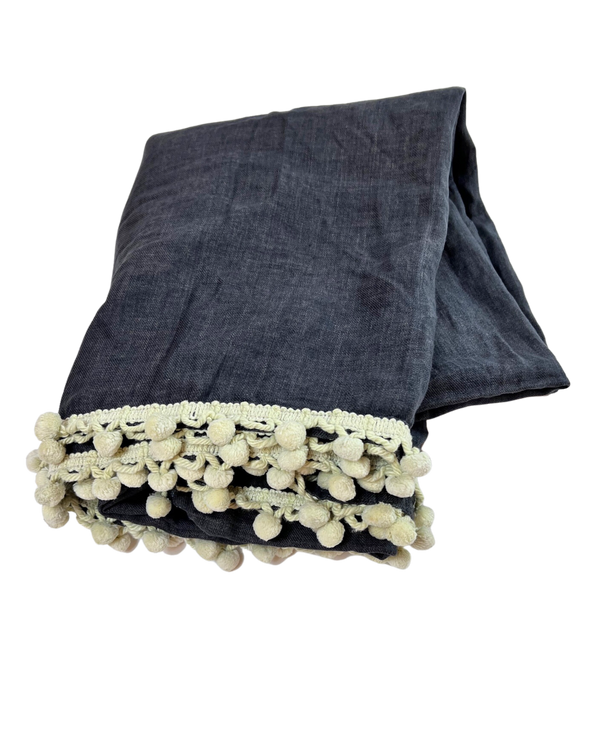 Coverlet in Charcoal with Mint Tassels
