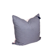 14" x 26" Lumbar Cover in Navy Gingham with Pink Back