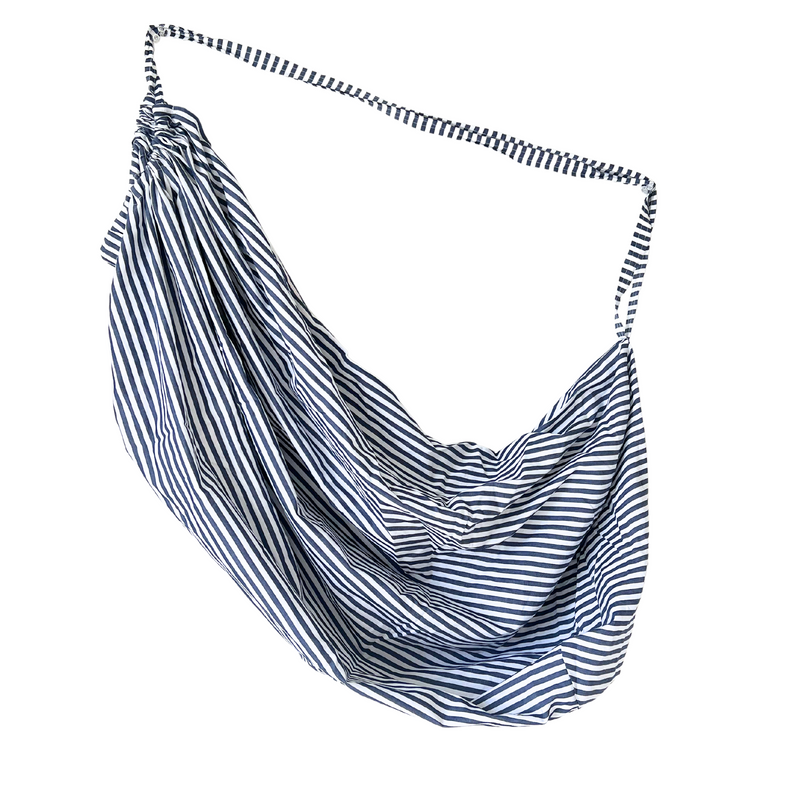 Laundry Tote in Navy Stripe Shirtcloth
