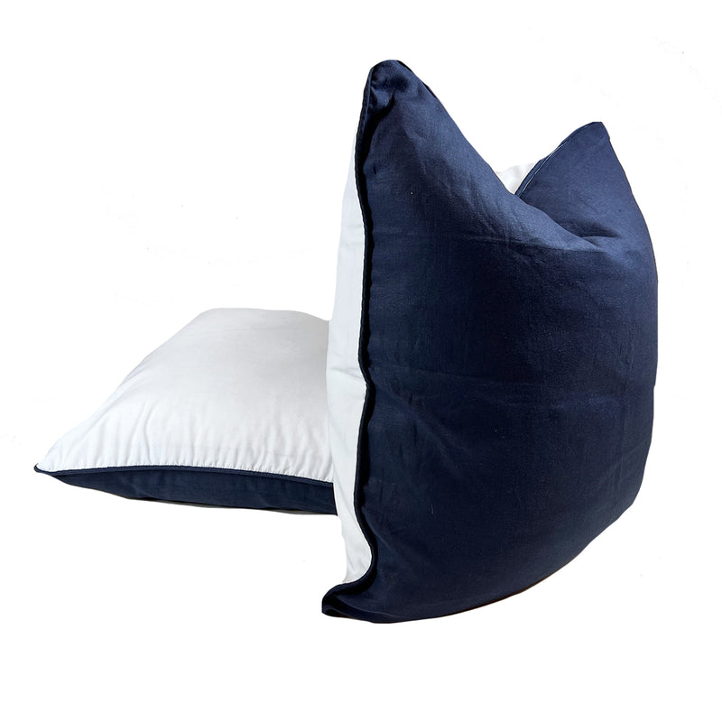 Pair of 26" x 26" Covers in Navy & White Cotton