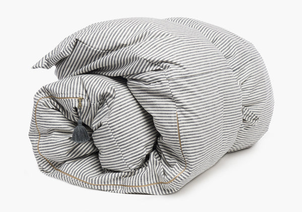Throwbed Cover in Toulouse Blue with Vertical Stripes