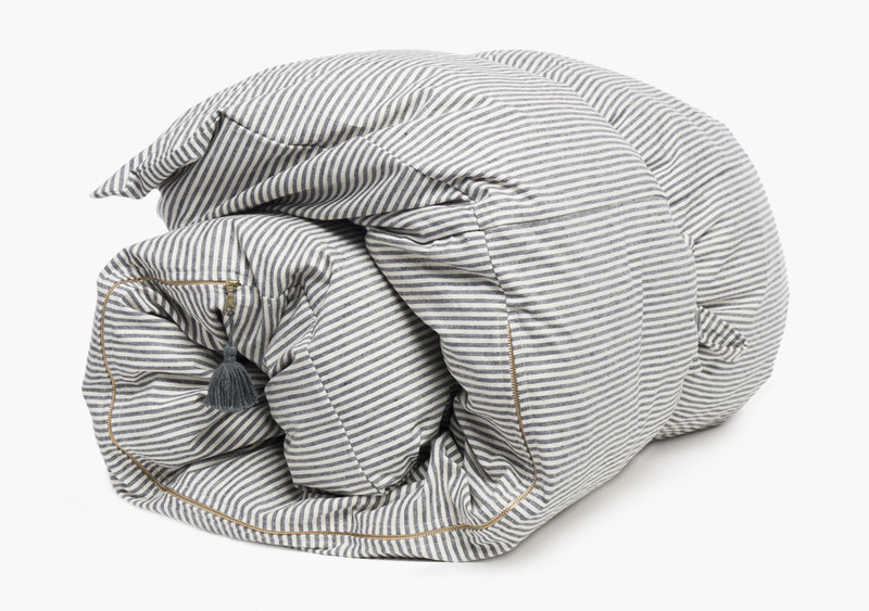 Throwbed Cover in Toulouse Blue with Vertical Stripes