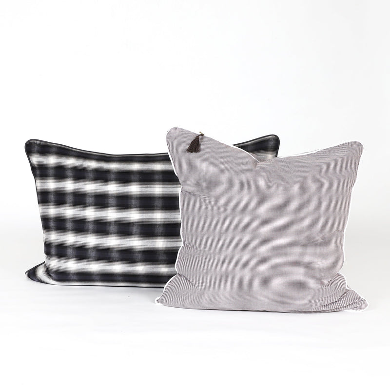 26" x 26" Throw Pillow in Mini Check Chocolate with White Pipe