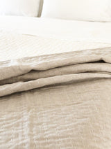 Kantha Quilted Throw Blanket in Solid Oatmeal