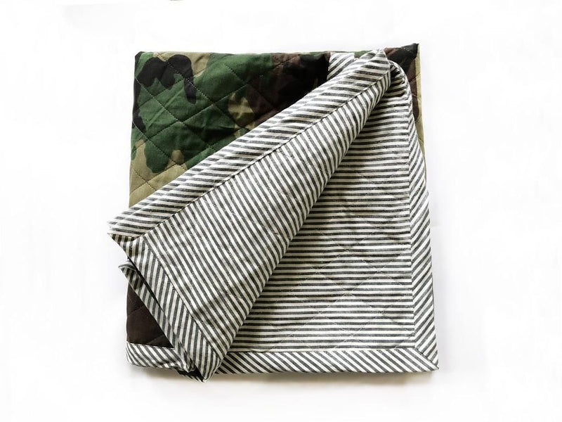 Quilted Throw in Camo and Toulouse in Indigo