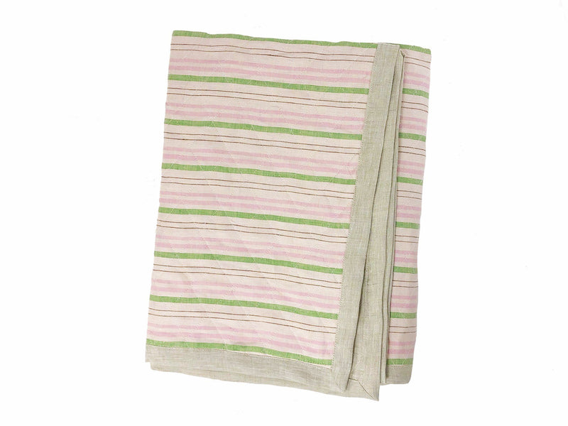 Quilted Linen Throw in Deauville Pink & Green