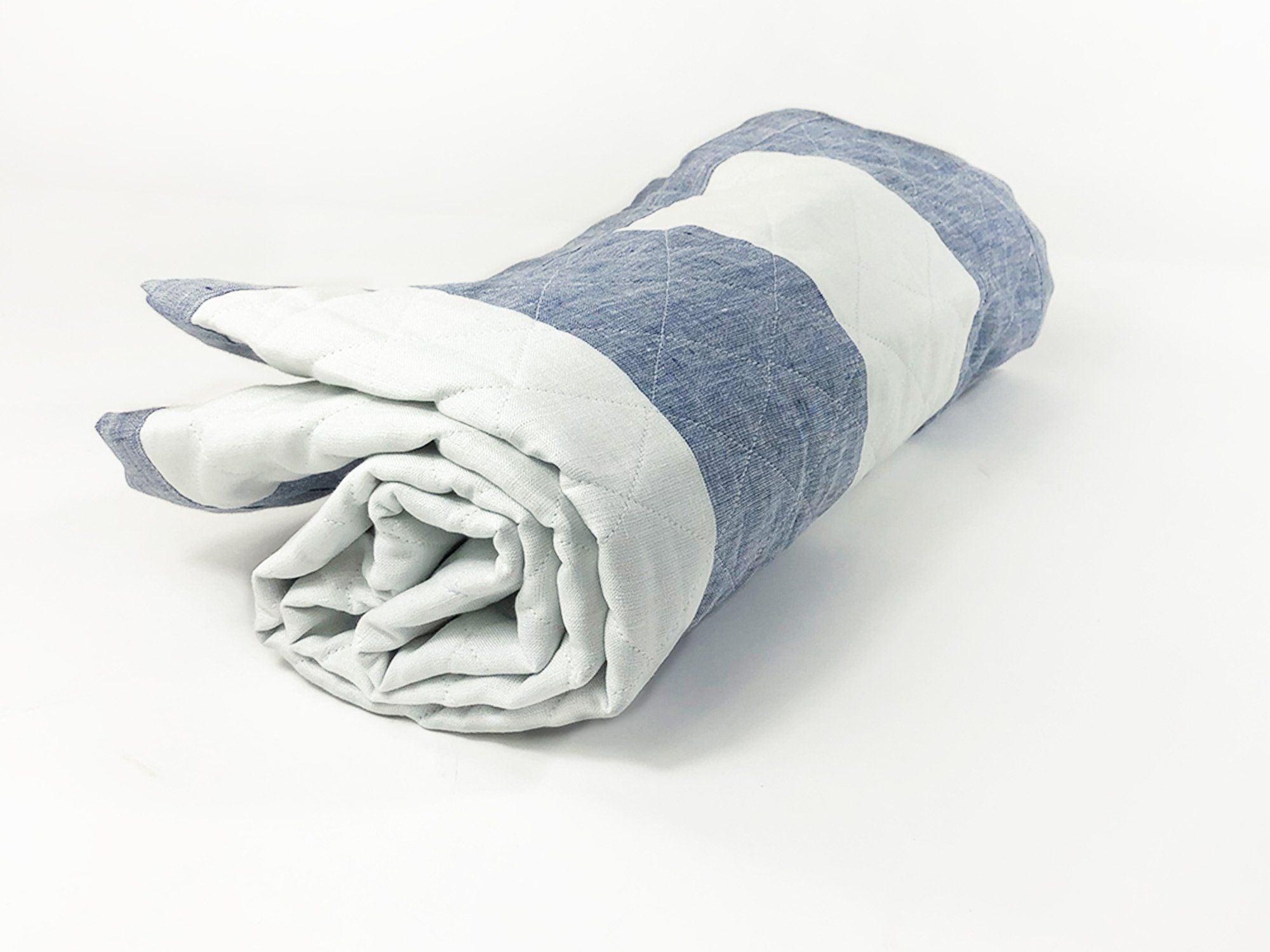 Quilted Throw Blanket in Harbour Island Blue Linen Hedgehouse
