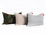 Headboard Cushions in Camo and Toulouse Blue