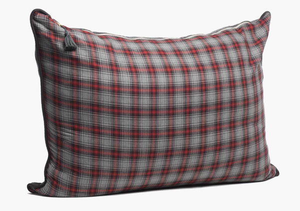 Stowe Flannel Headboard Cushion In Red & Charcoal | Hedgehouse