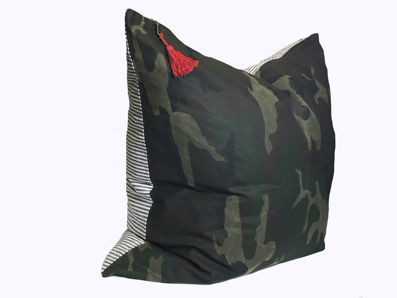 Throw Pillow in Camo and Toulouse Blue