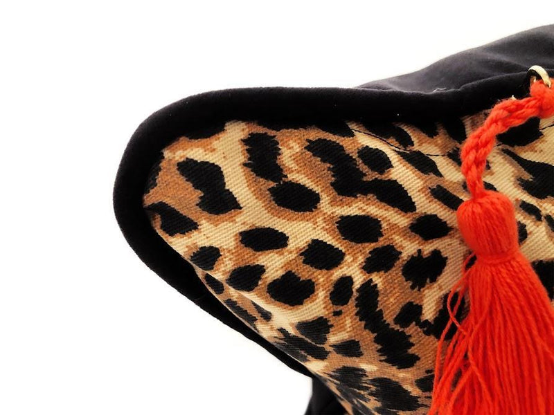 Lumbar Pillow in Leopard and Black Velvet