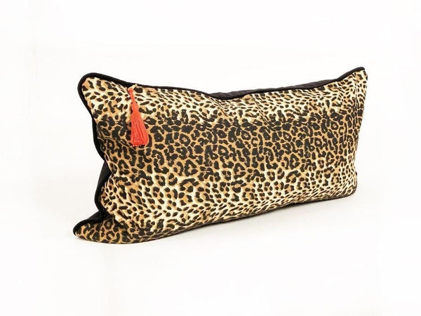 Lumbar Pillow in Leopard and Black Velvet
