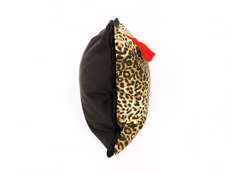 Lumbar Pillow in Leopard and Black Velvet