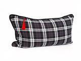 Lumbar Pillow in Black & Brown Plaid with Black Velvet