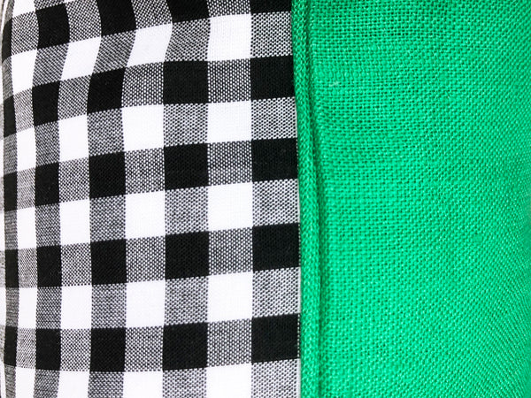 26" x 26" Cover in Green Linen with Black Cotton Gingham