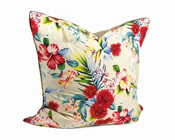 Throw Pillow in Hawaiian Floral and Seersucker