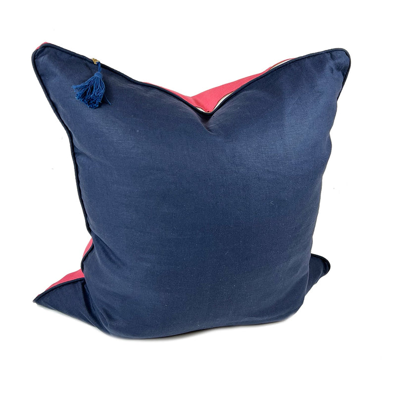 26" x 26" Pillow in Navy 7 Coral Linen | Hedgehouse