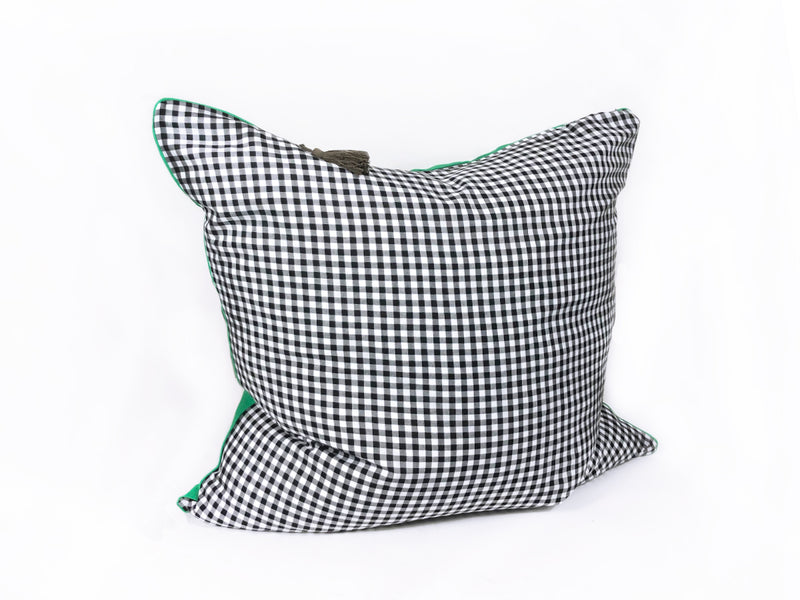 26" x 26" Cover in Green Linen with Black Cotton Gingham