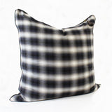 26” x 26” Throw Pillow in Charcoal and Cream Plaid Flannel Cotton with Solid Charcoal Twill Back