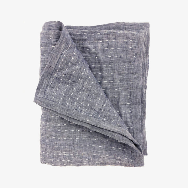 Kantha Quilted Throw in Solid Blue