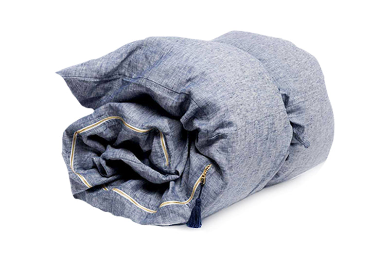 Solid Yarn-Dyed Throwbed + Headboard Cushion in Blue