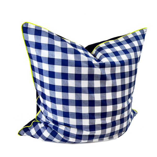 26" x 26" Pillow in Penelope Navy Check & Solid with Yellow