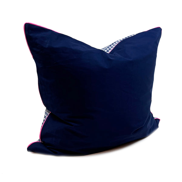 26" x 26" Pillow in Penelope Navy Gingham & Solid with Pink
