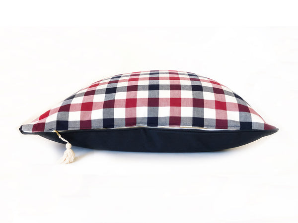 Plaid Flannel & Twill 26" x 26" Pillow In Navy and Red | hedgehouseusa