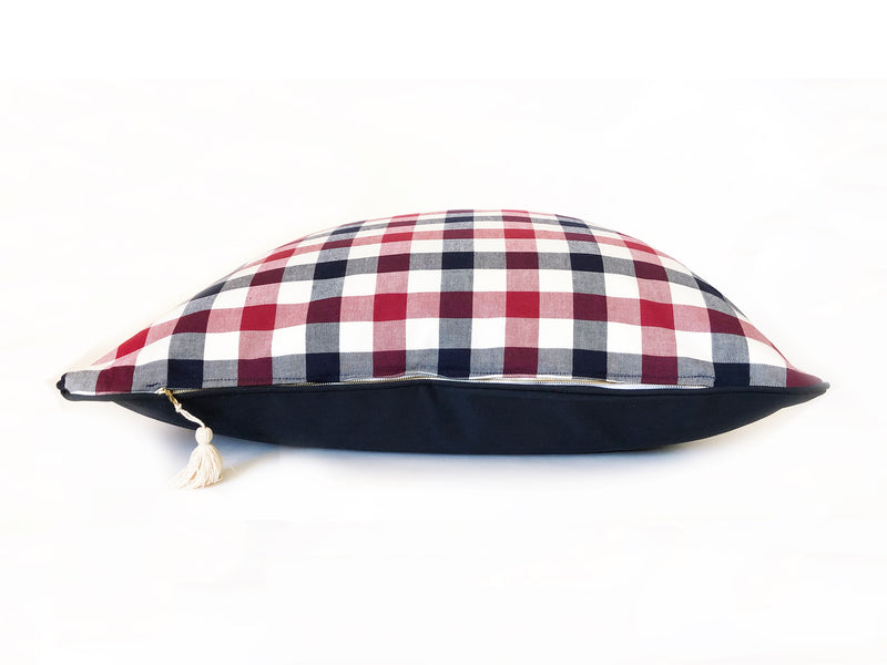 Plaid Flannel & Twill 26" x 26" Pillow In Navy and Red | hedgehouseusa