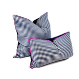 14" x 26" Lumbar Cover in Penelope Navy Gingham & Solid with Pink